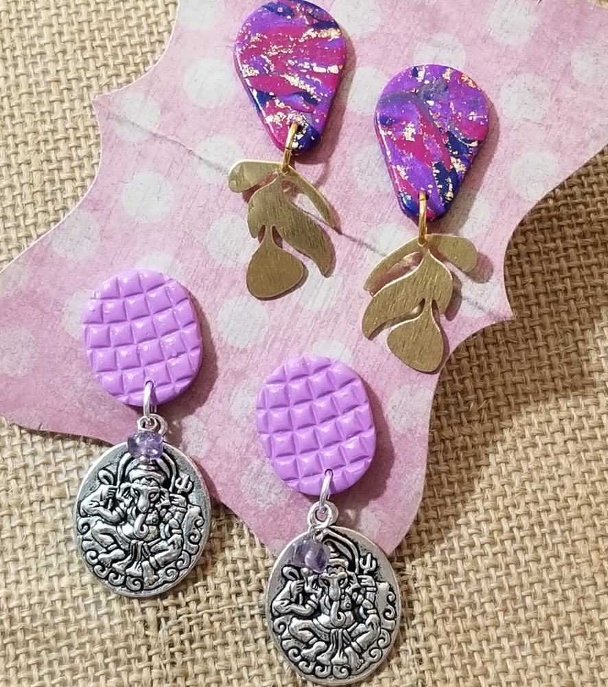 Pair of handcrafted clay earrings
